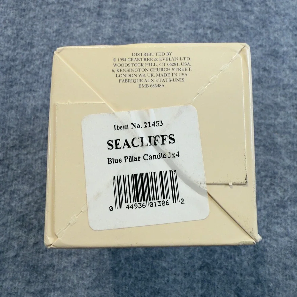 Crabtree & Evelyn Seacliffs Blue Pillar Candle 3x4 Vintage 1994 Fragranced 21453